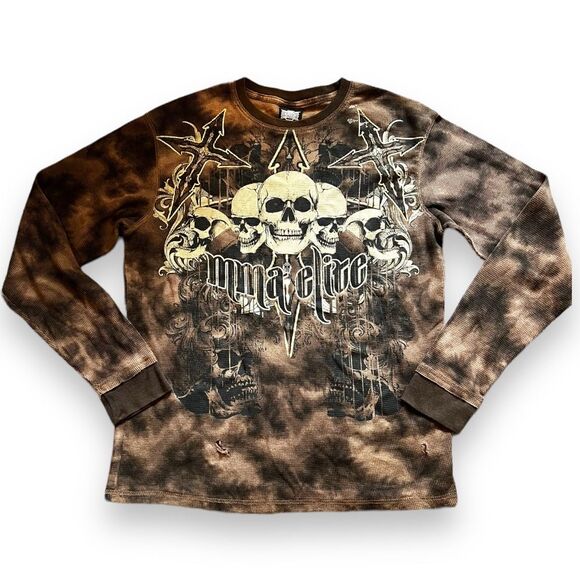 MMA Elite Men’s Long Sleeve Thermal Waffle Pullover Size Large Brown/Tan - Picture 1 of 10